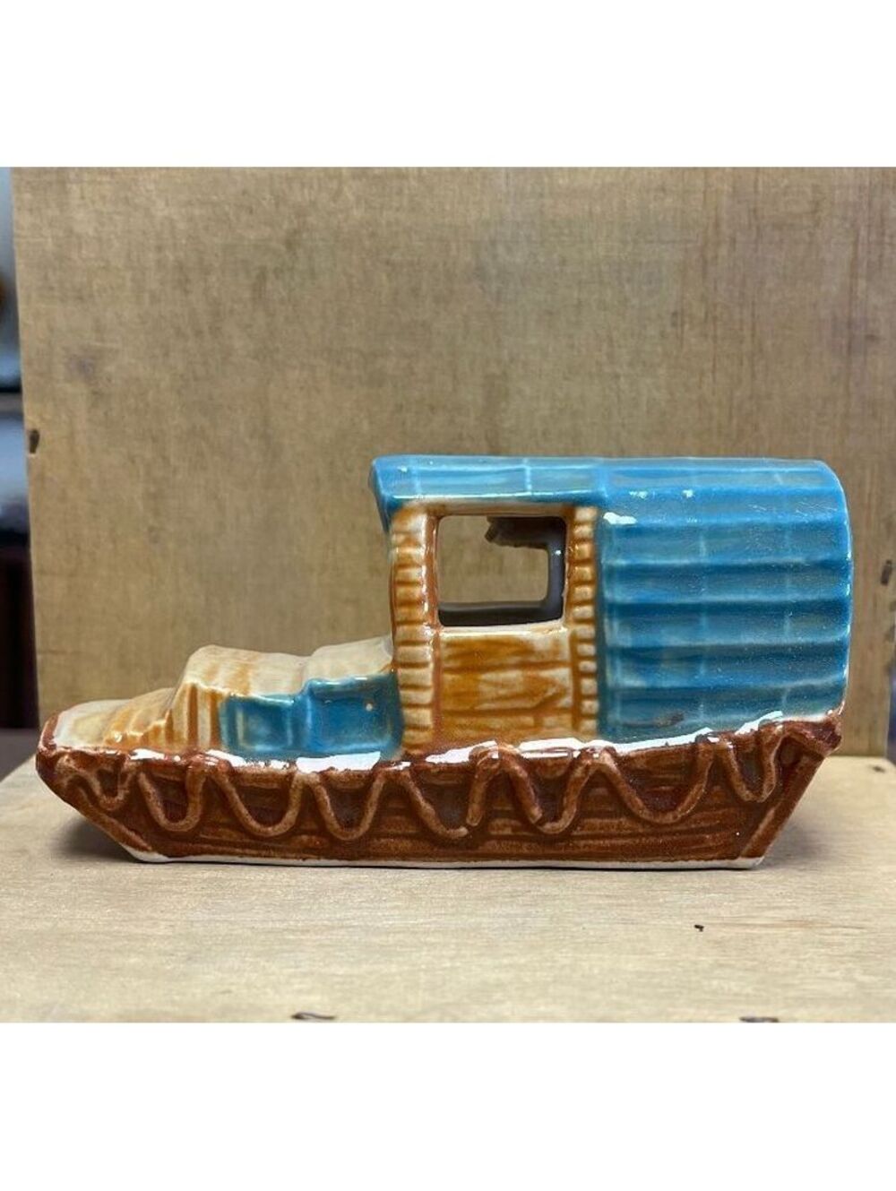Vintage Hanaki Byzenith Ceramic Aquarium Boat Figurine
